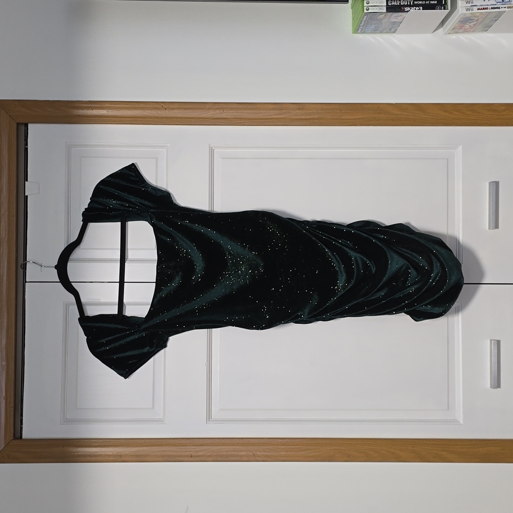 Glitter Velvet Bodycon Dress in Green